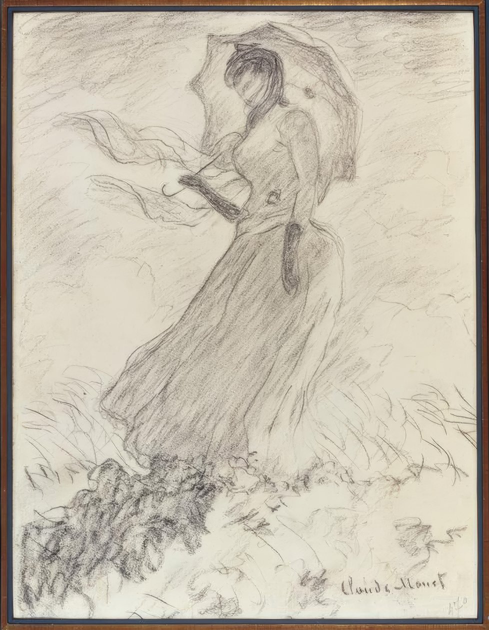 Frau mit Sonnenschirm von Claude Monet