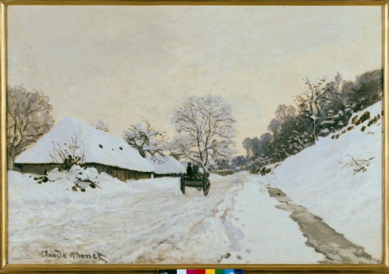 Der Karren. Straße im Schnee in Honfleur von Claude Monet