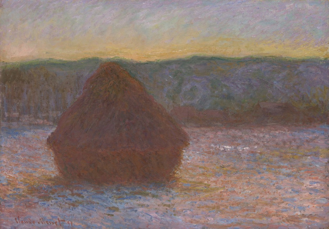 Getreidestapel (Tauwetter, Sonnenuntergang) von Claude Monet
