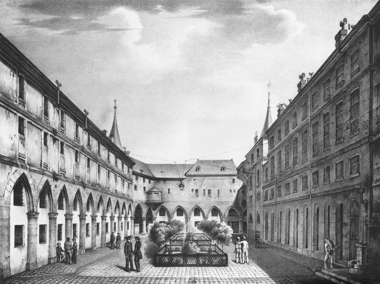 Ansicht des Männerhofs im Gefängnis Conciergerie, graviert von Alphonse Urruty, ca. 1831 von Collard