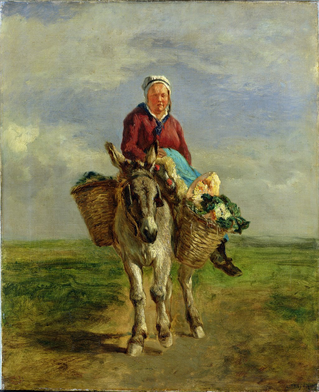 Bäuerin reitet auf einem Esel von Constant Emile Troyon