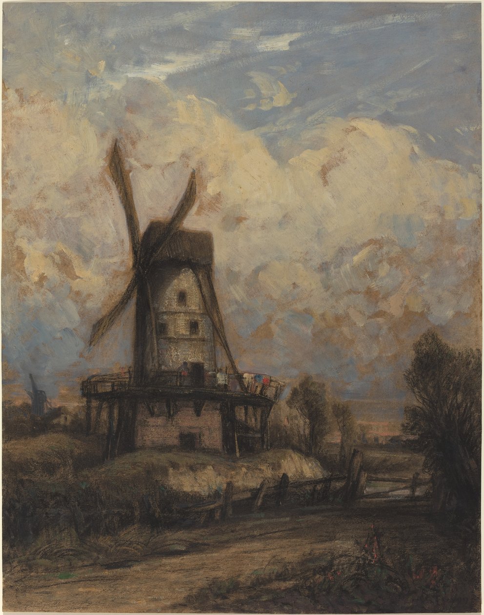 Eine Windmühle vor einem bewölkten Himmel von Constant Troyon
