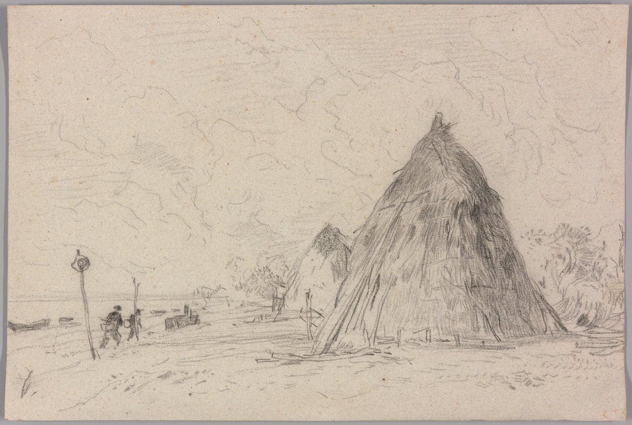 Landschaft mit Heuhaufen von Constant Troyon