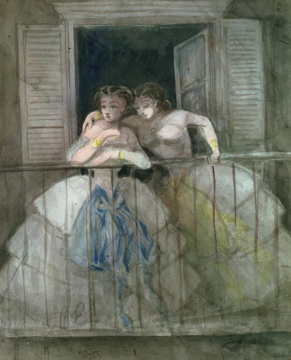 Mädchen auf dem Balkon, 1855-60 von Constantin Guys