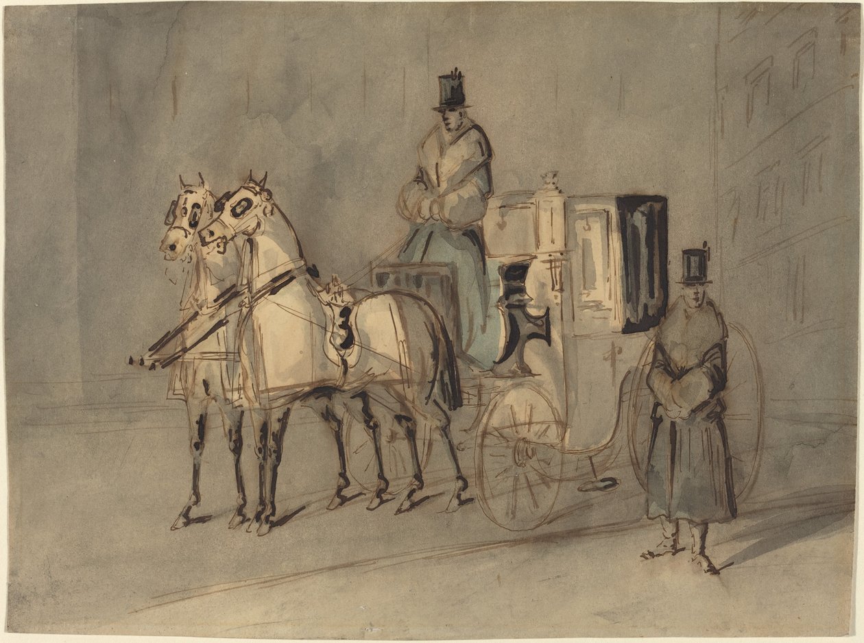 Kutsche mit Fahrer und Diener: Herbst von Constantin Guys