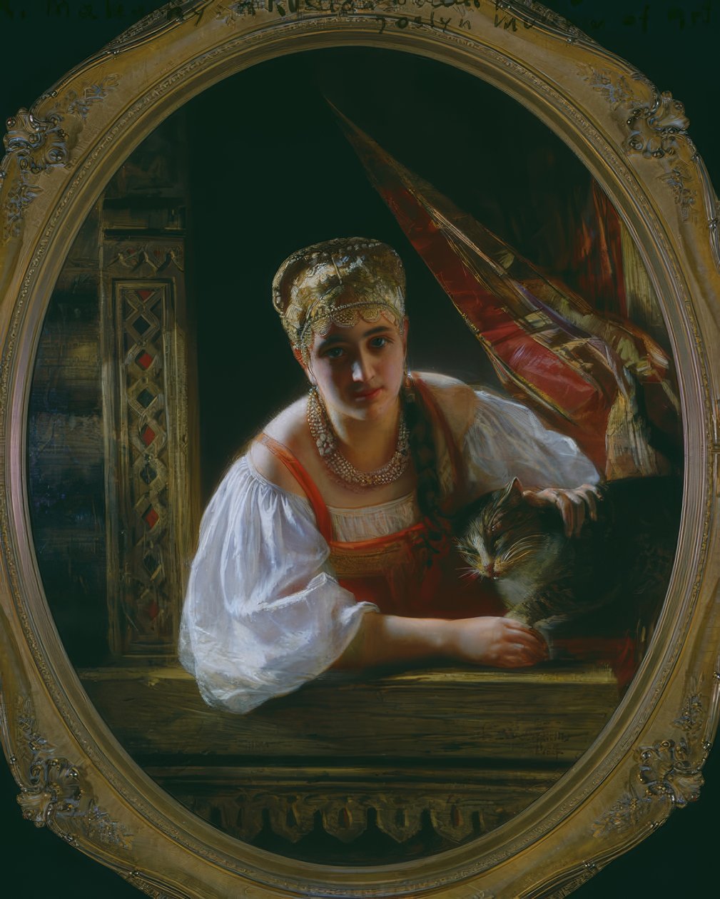 Russische Schönheit mit Katze von Constantine Egorovitch Makovsky
