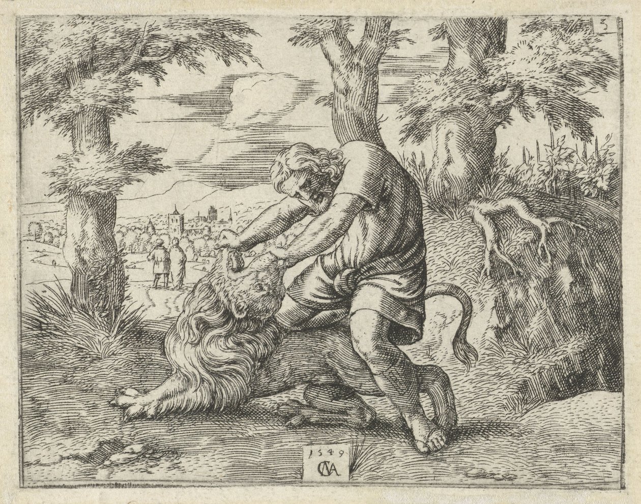 Samson tötet den Löwen mit bloßen Händen von Cornelis Massijs