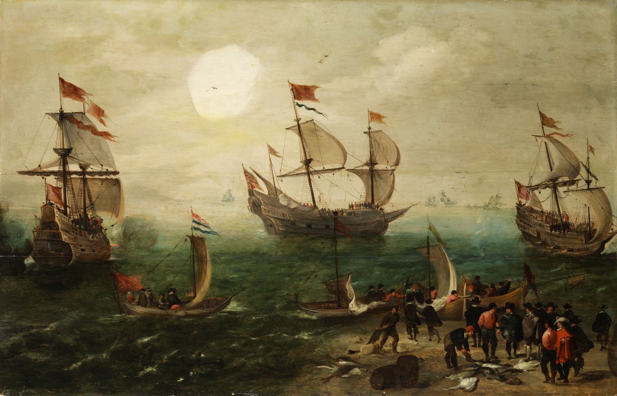 Marinestück mit drei großen Segelschiffen von Pieter Cornelisz. Verbeeck