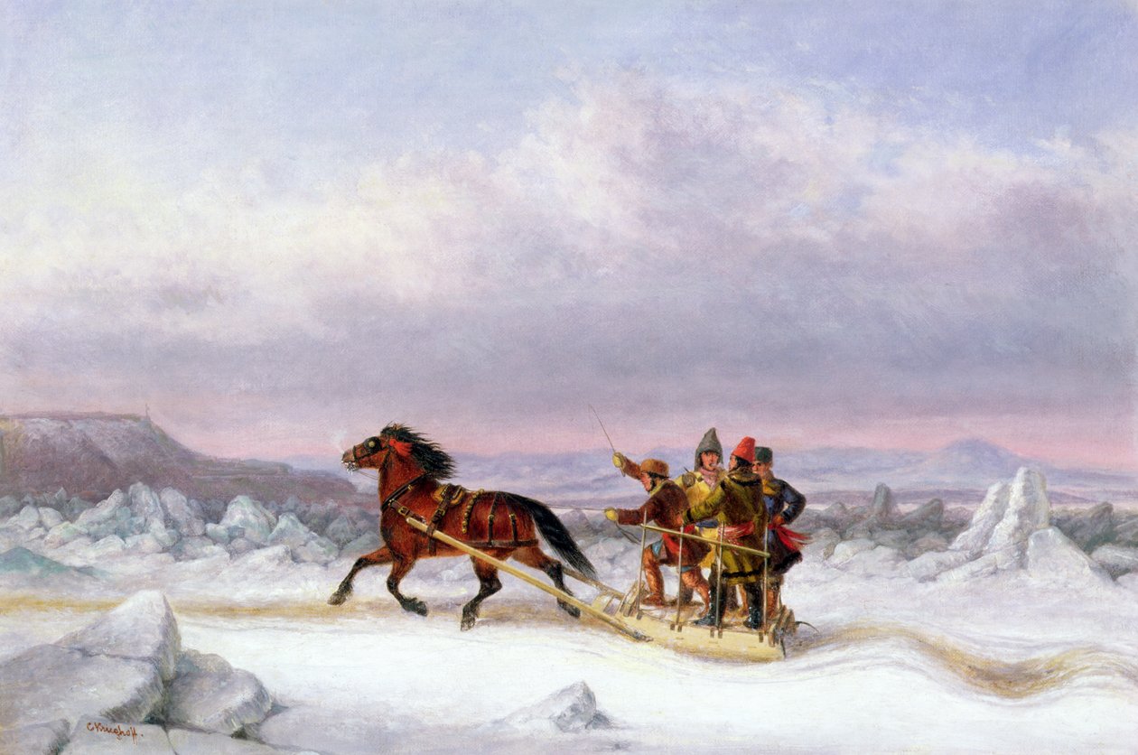 Überquerung des St. Lawrence von Levis nach Quebec auf einem Schlitten von Cornelius Krieghoff