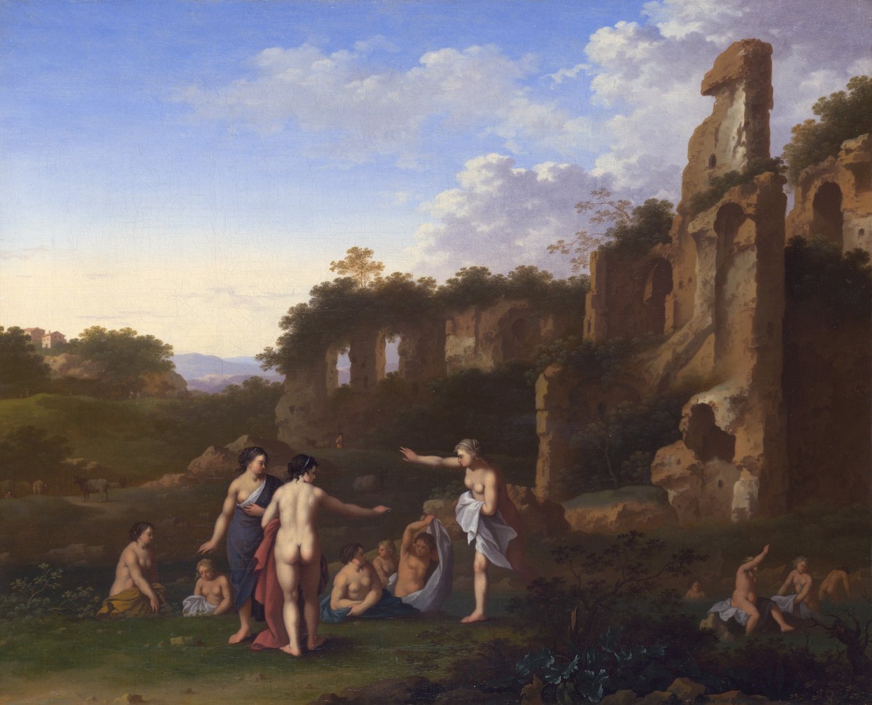 Frauen baden in einer Landschaft von Cornelis van Poelenburgh or Poelenburch