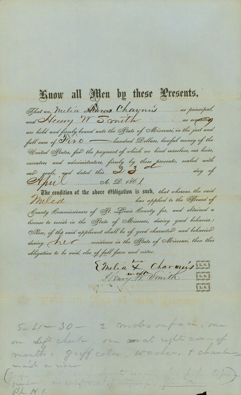 Chavouis Freier Neger Bond von County Court of St. Louis