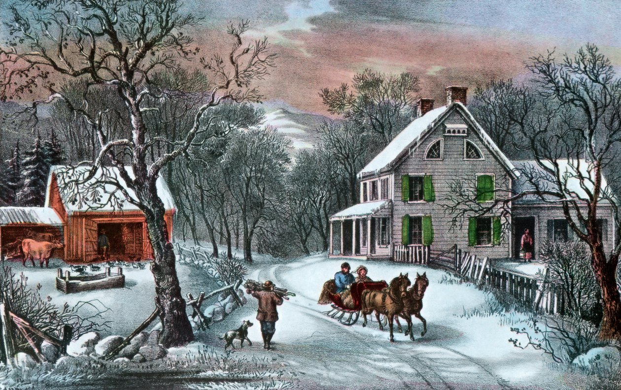Amerikanisches Gehöft im Winter, 1868 von Currier and Ives