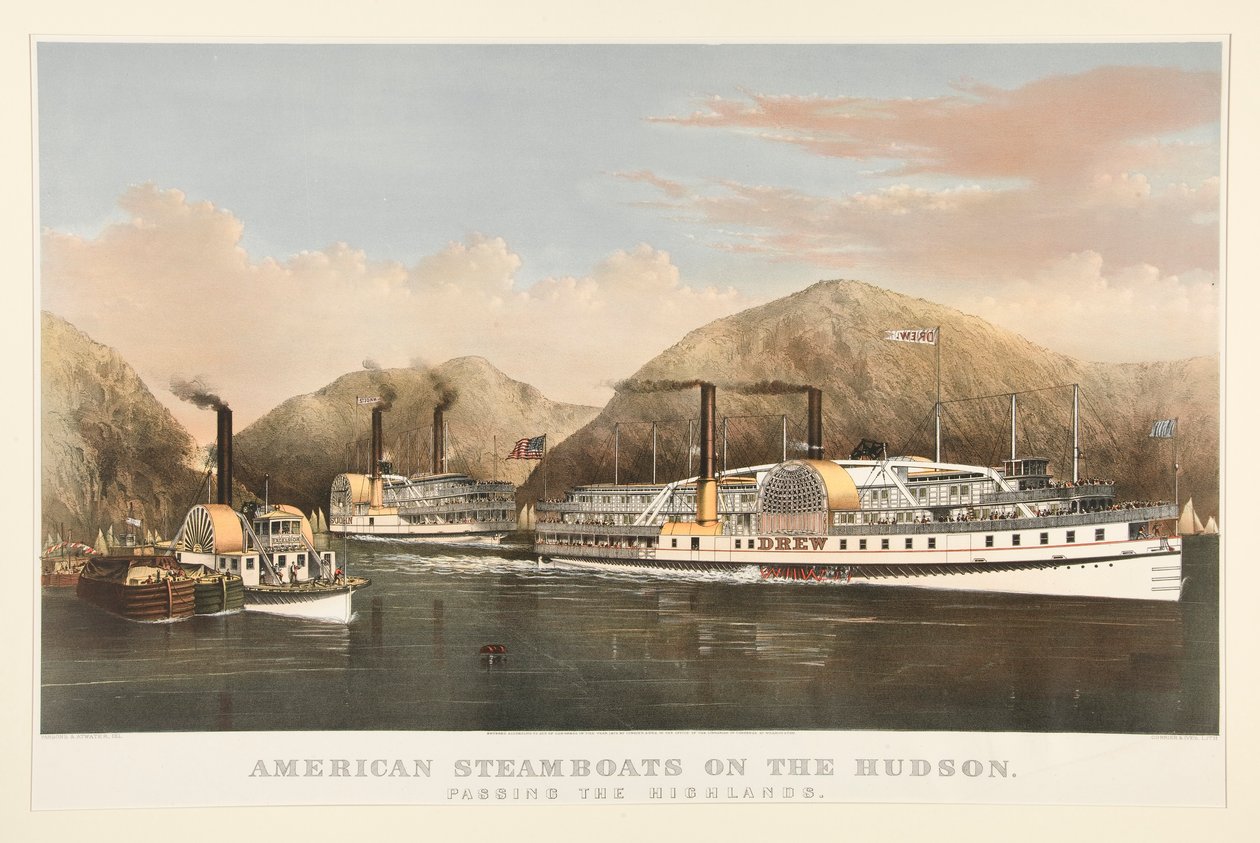 Amerikanische Dampfschiffe auf dem Hudson von Currier and Ives