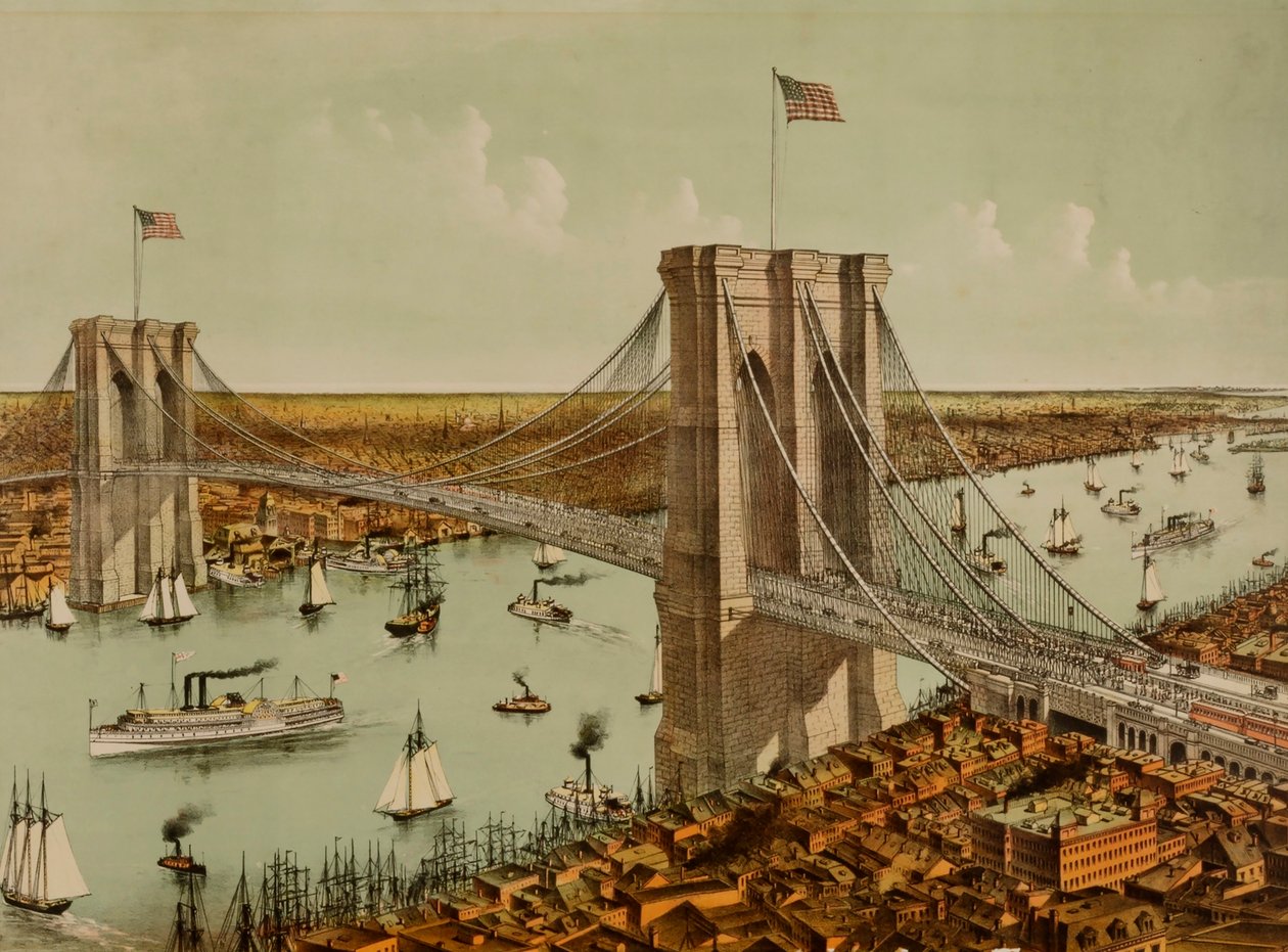 Große East River Hängebrücke von Currier and Ives
