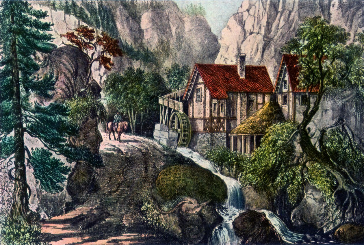 Alte Schweizer Mühle, 1872 von Currier and Ives