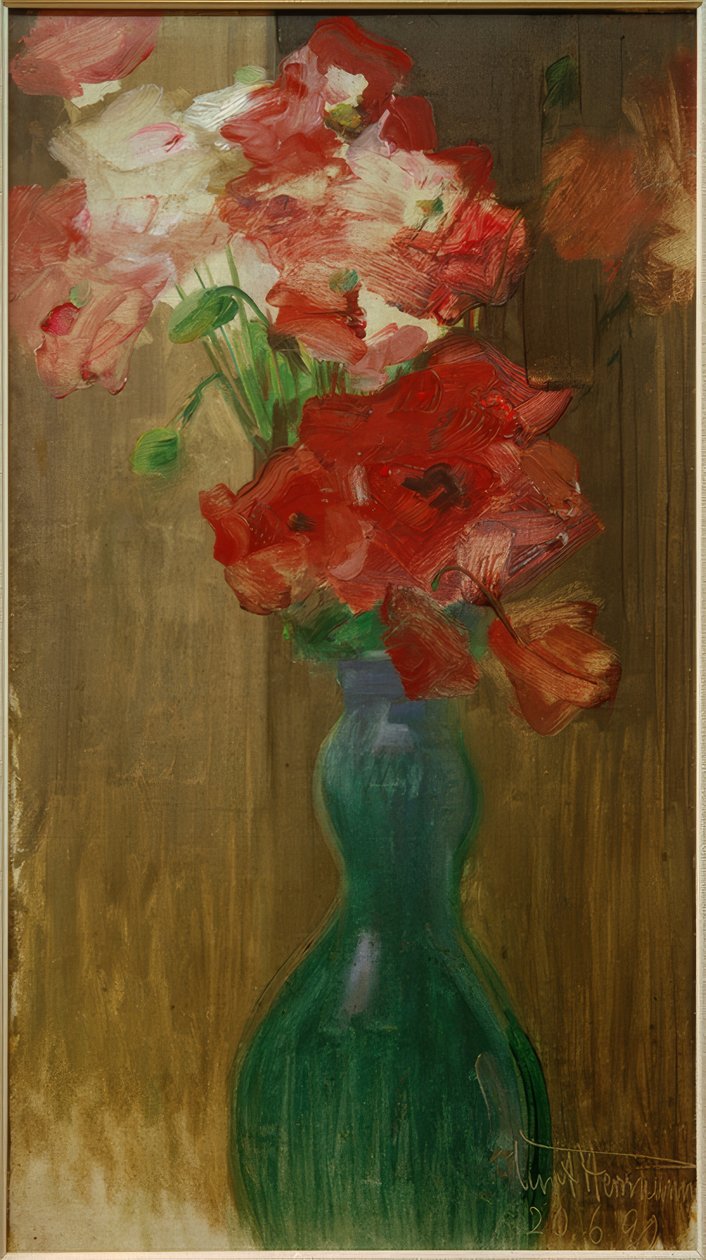 Mohn in doppelbauchiger Glasflasche von Curt Herrmann