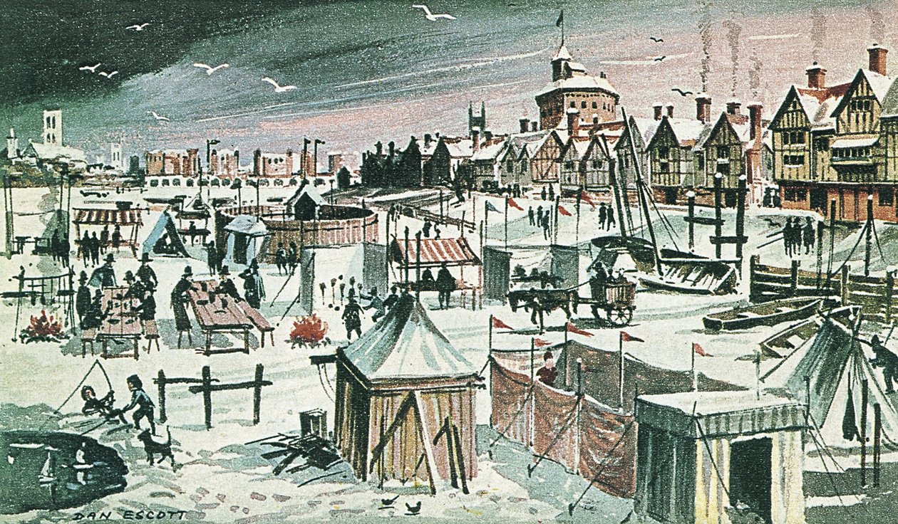 Frostmesse auf der Themse (Farblithografie) von Dan Escott