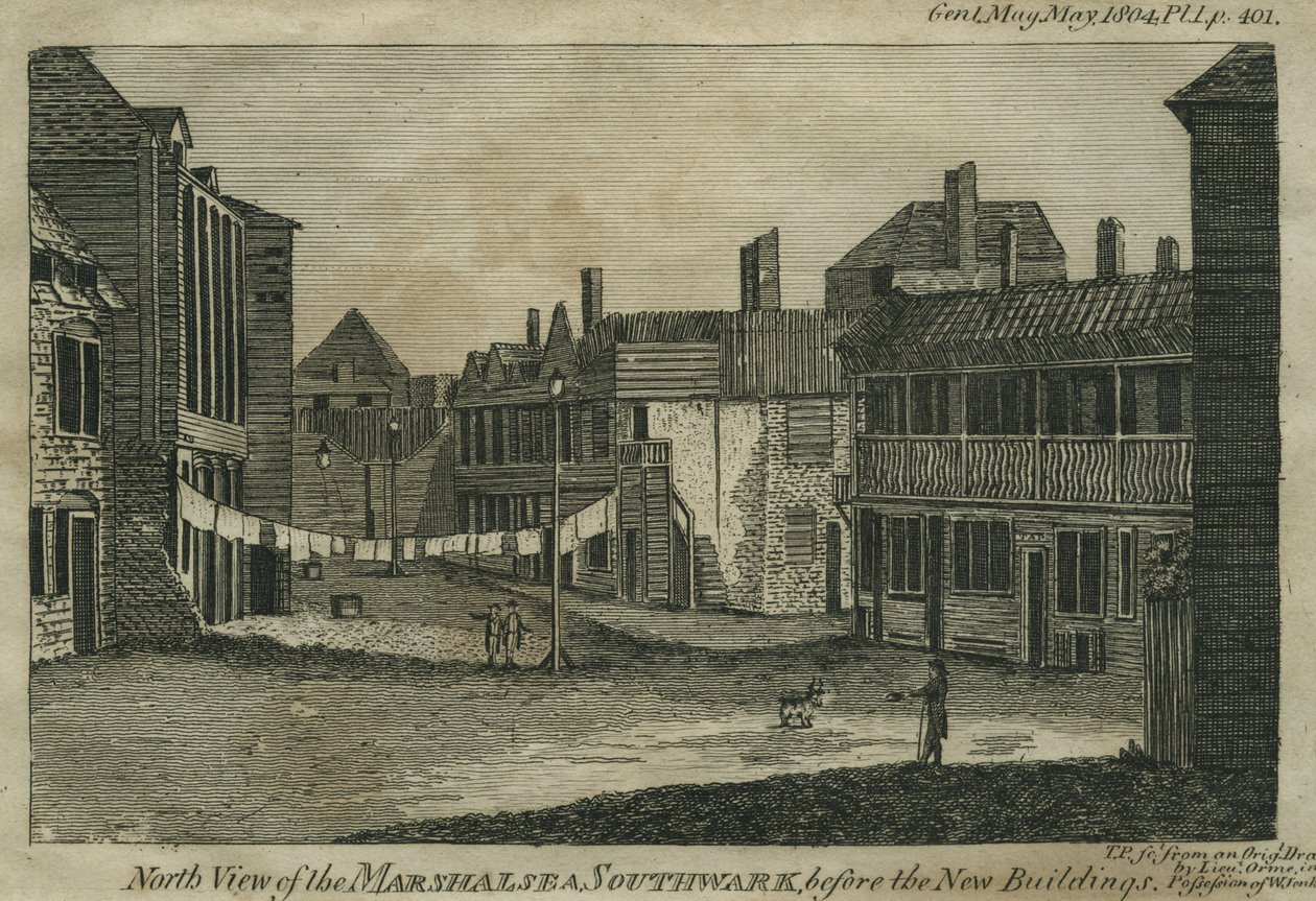 Nordansicht des Marshalsea, Southwark, vor den neuen Gebäuden, graviert von T.P., ca. 1804 von Daniel Orme
