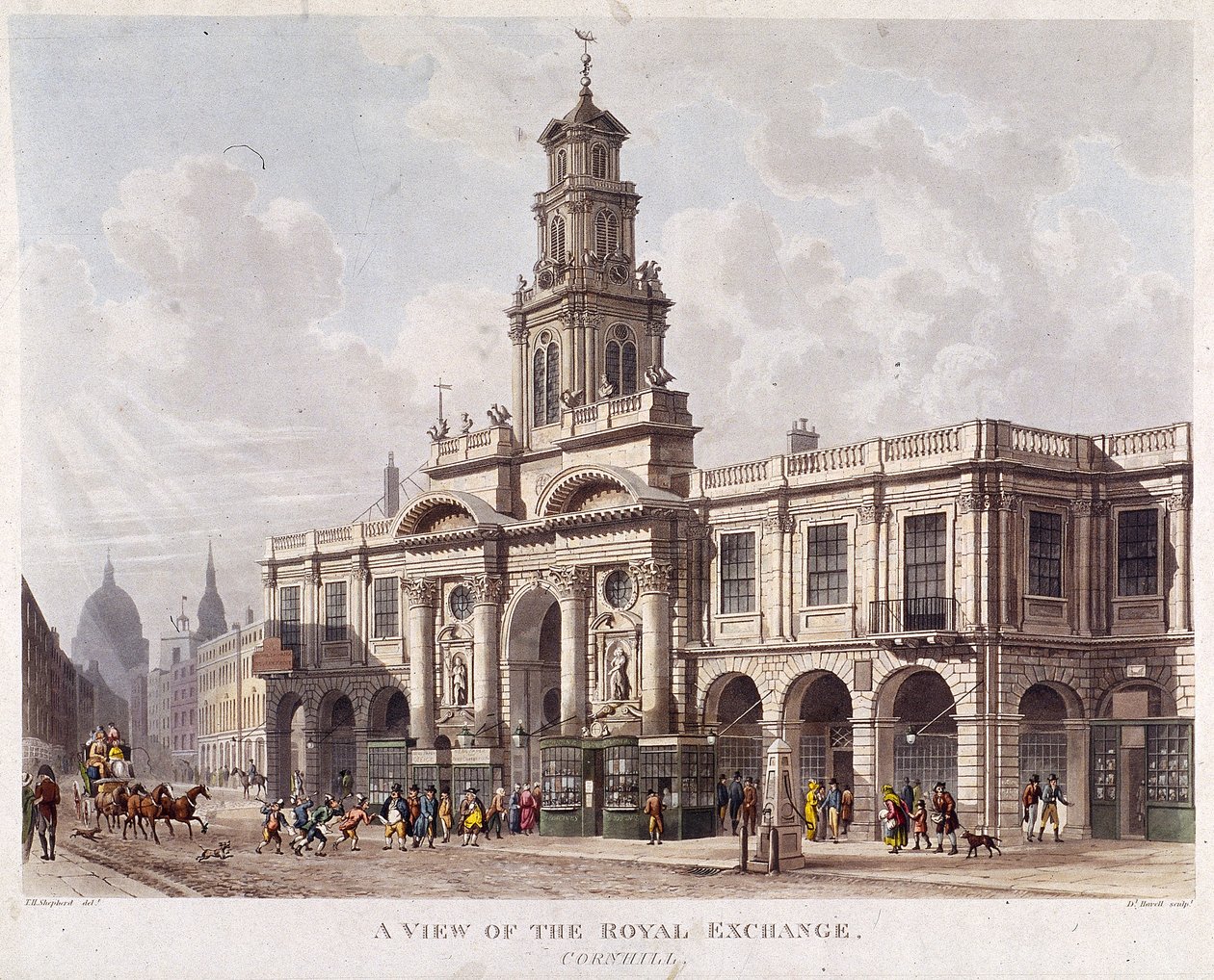 Royal Exchange, 2. Außenansicht, London, 1816 von Daniel Havell