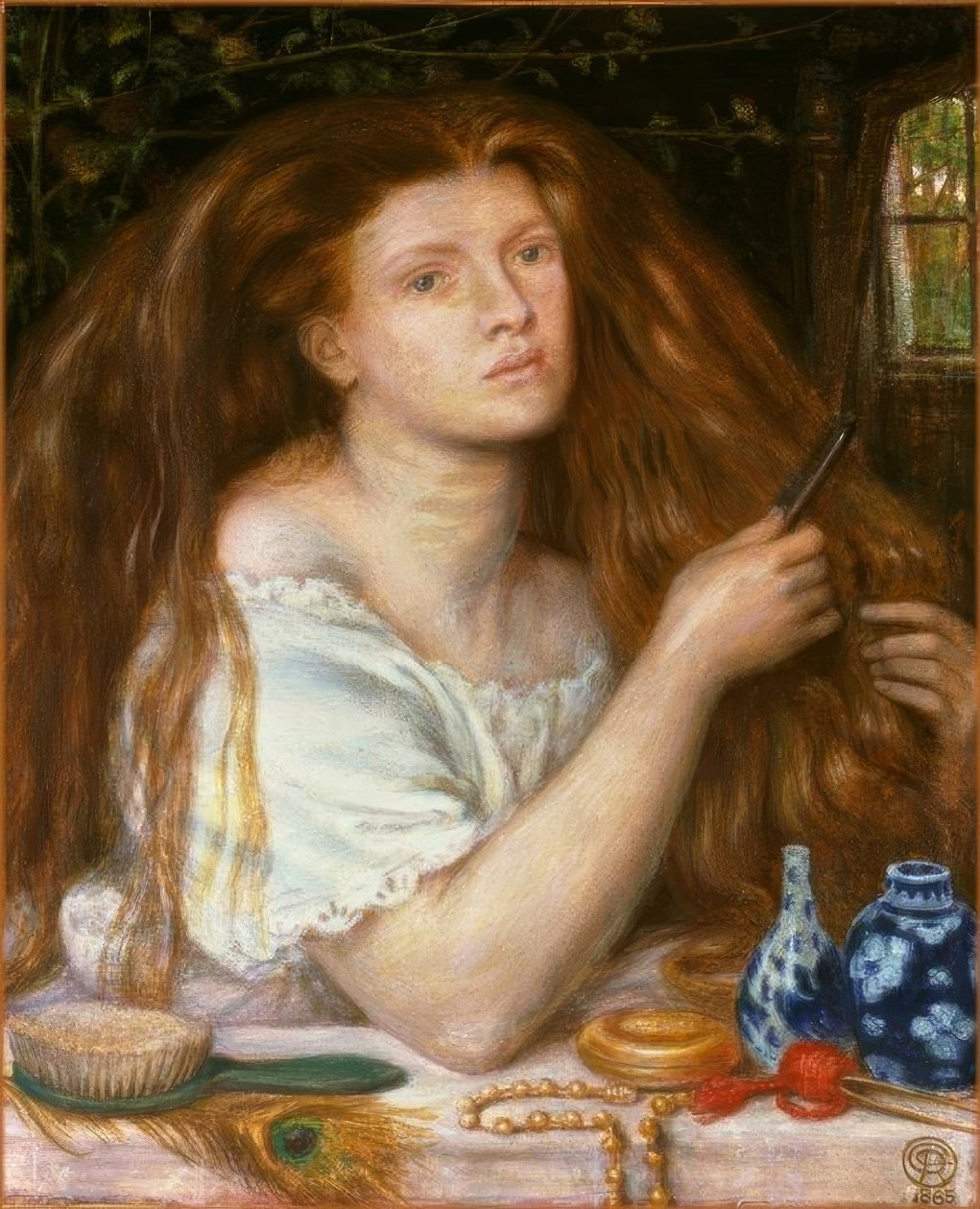 Frau kämmt ihr Haar von Dante Gabriel Charles Rossetti