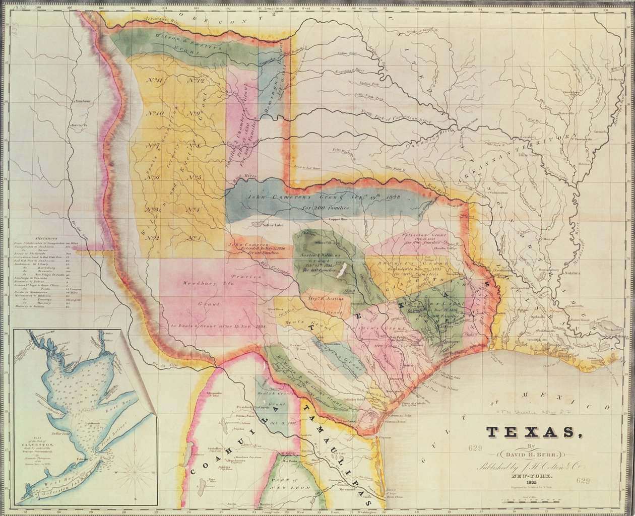 Karte des Staates Texas, 1835 von David Burr