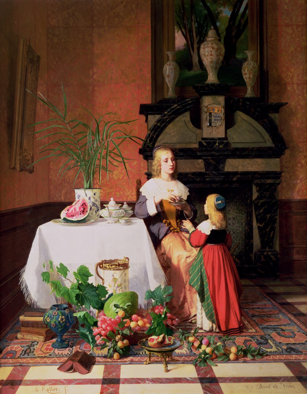 Innenraum mit Figuren und Früchten von David Emil Joseph de Noter