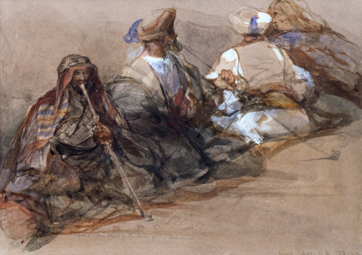 Gruppe arabischer Figuren, zwei rauchen eine Çubuk von David Roberts
