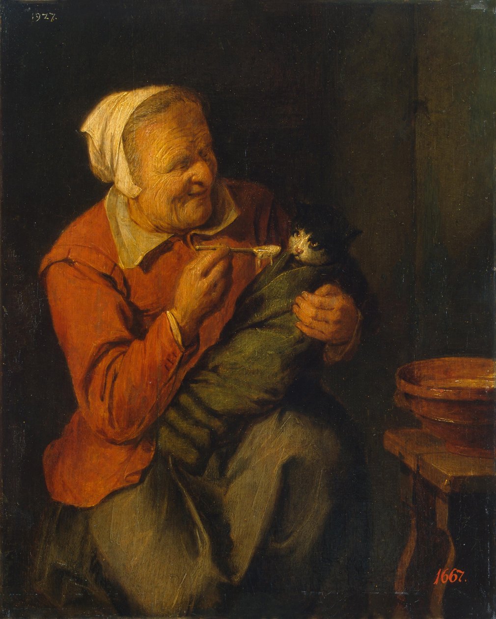 Bäuerin mit Katze von David Ryckaert