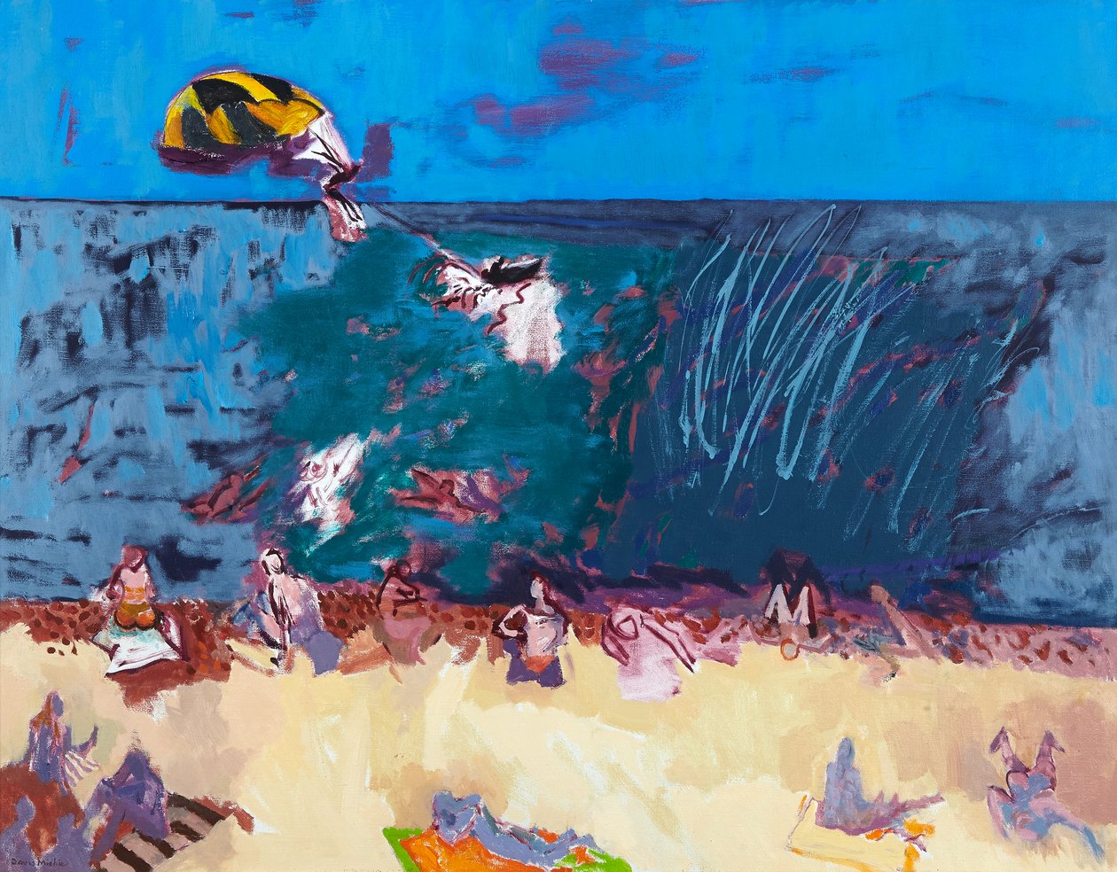 Strand mit Gleitschirmflieger von David Alan Redpath Michie