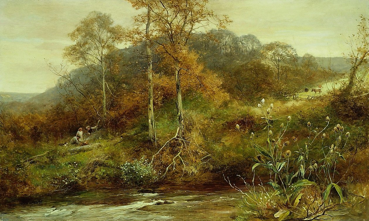 Herbstflusslandschaft, Der Bach, 1889 von David Bates