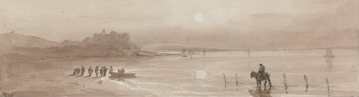 Küste, Sonnenuntergang mit Harlech Castle von David Cox