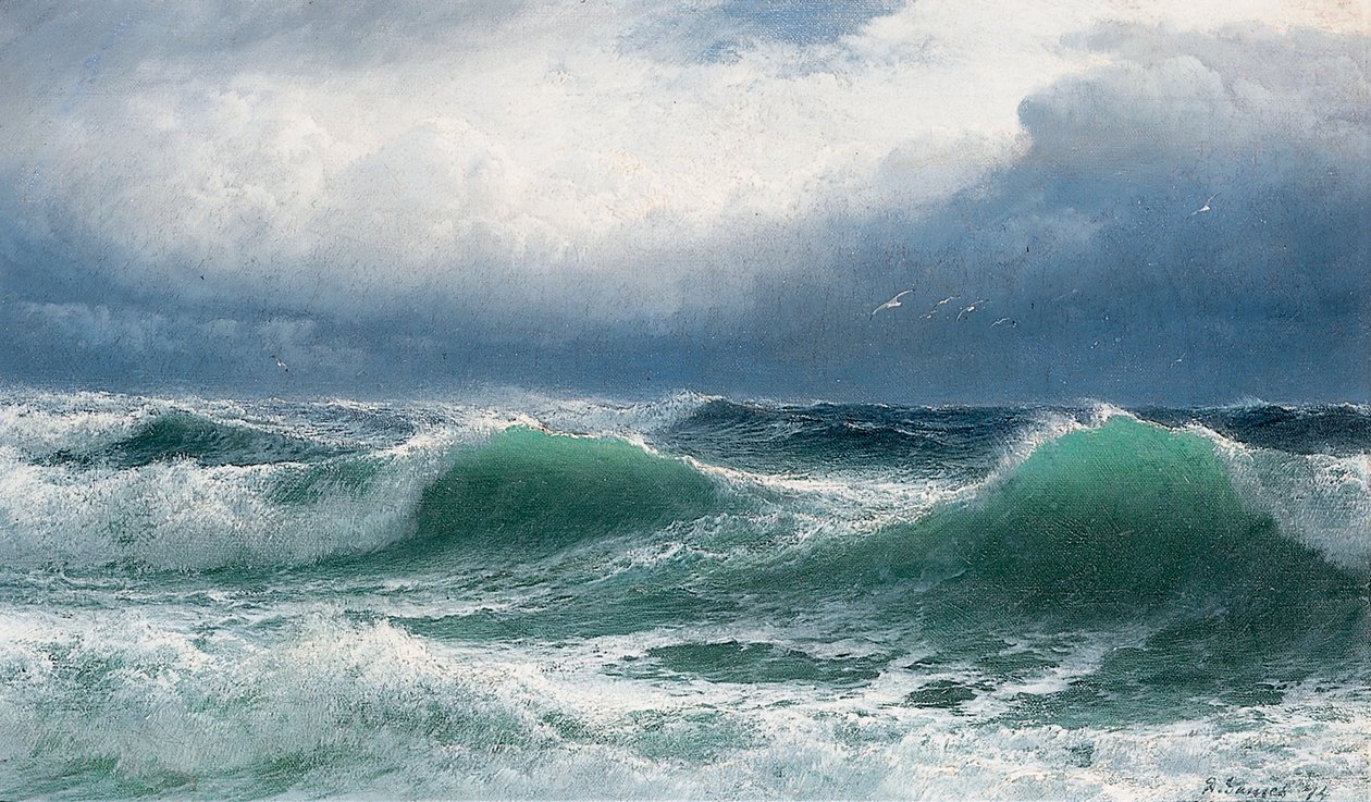 Stürmische See mit durchscheinenden Brechern, 1894 von David James