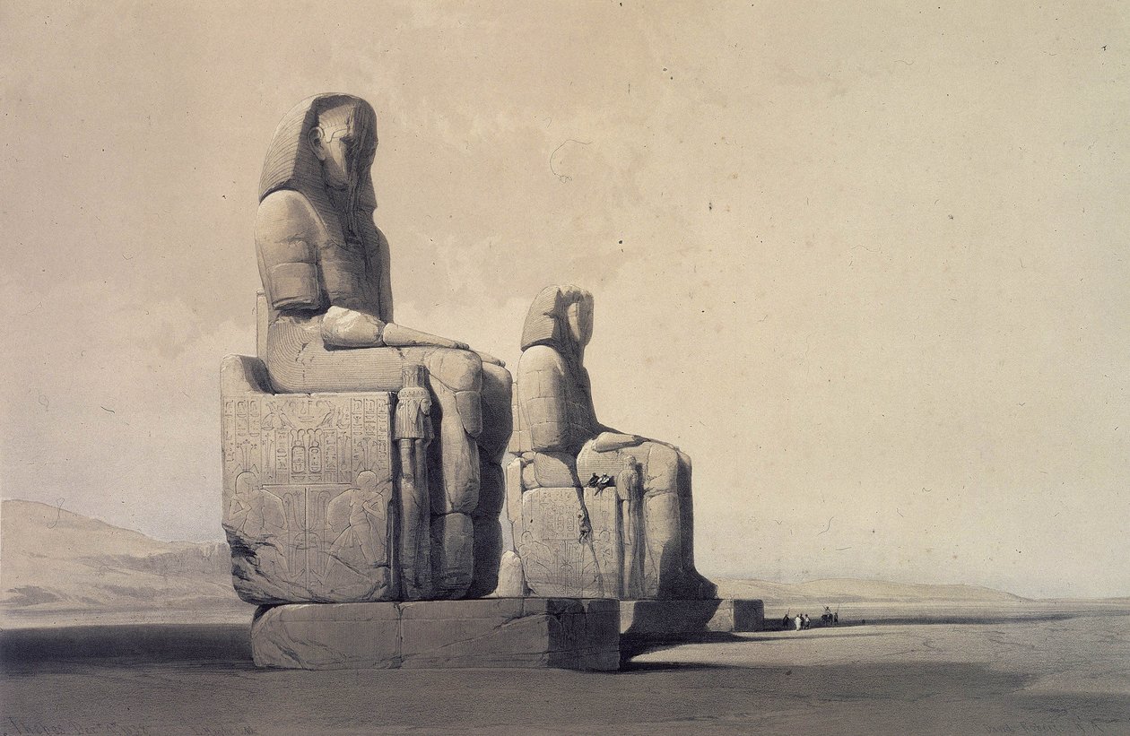 Statuen in Theben, Ägypten, ca. 1845 (Lithographie) von David Roberts