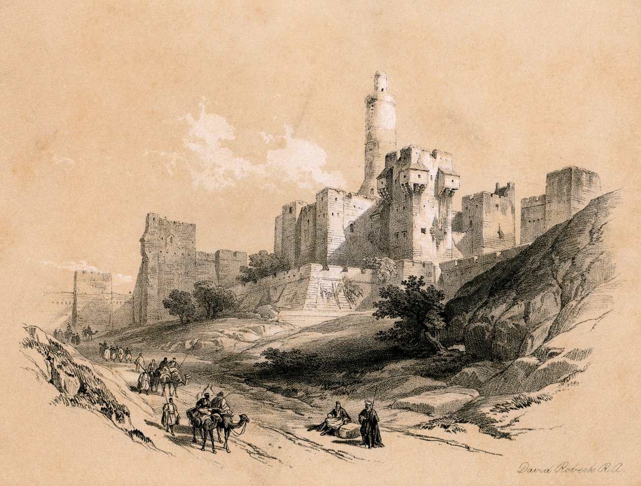 Der Davidsturm, Jerusalem, Israel, 1855 von David Roberts