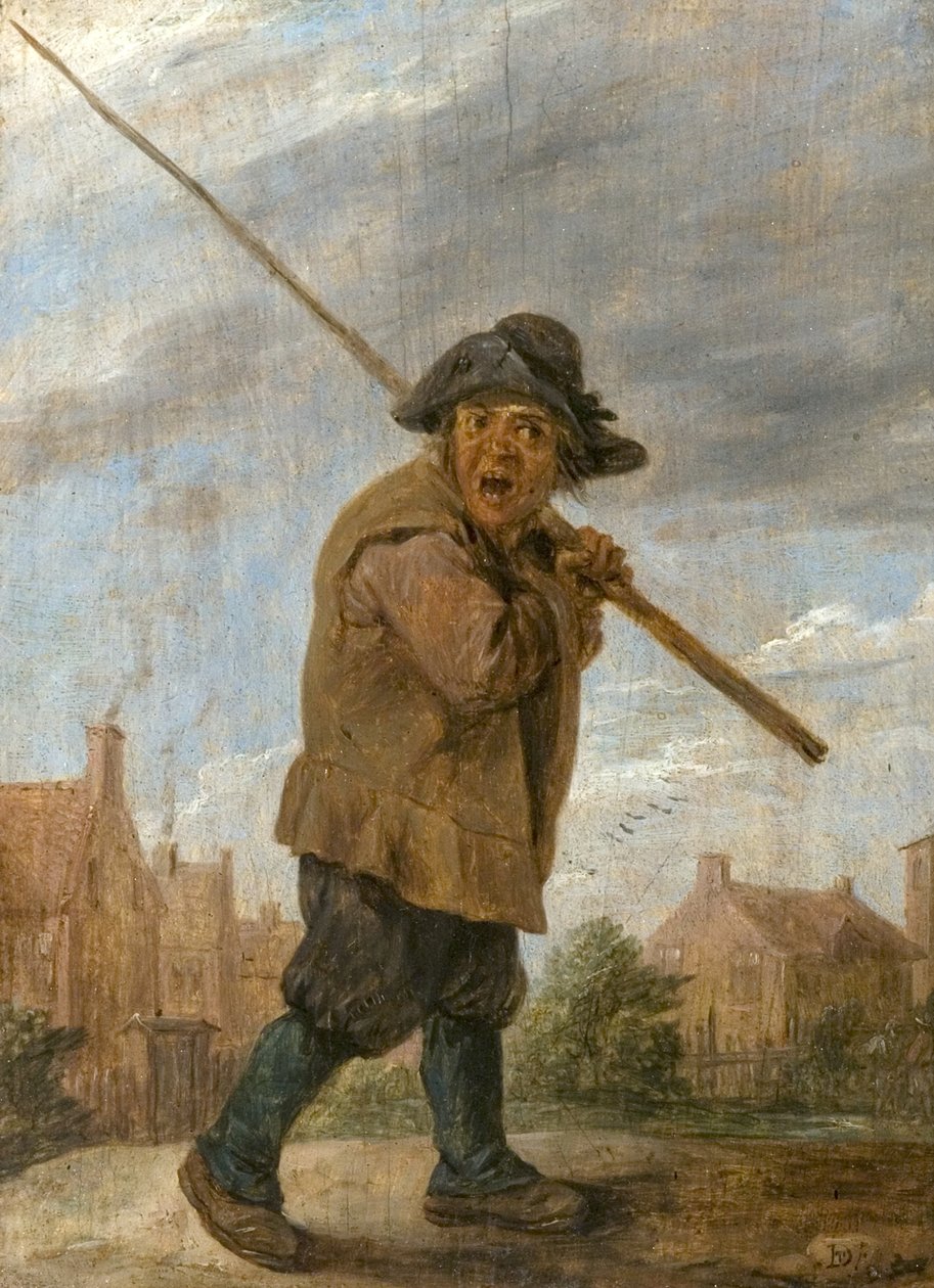 Ein Bauer trägt eine Stange von David Teniers the Younger