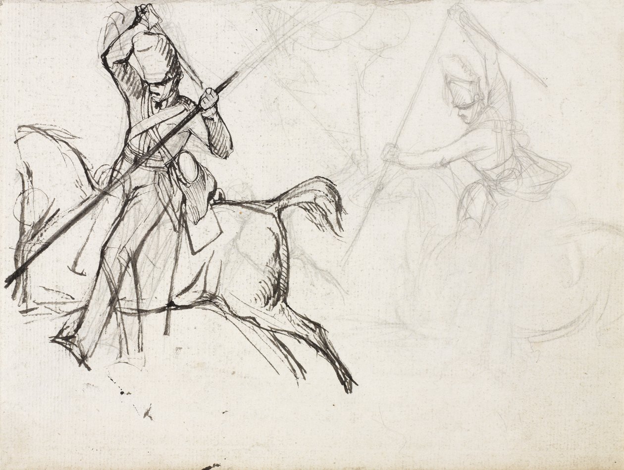 Studien für die Figur von Sergeant Ewart, Scots Greys, für das Gemälde, das seine Eroberung des französischen Adlers in der Schlacht bei Waterloo, 1815, zeigt, ca. 1817 von Denis Dighton
