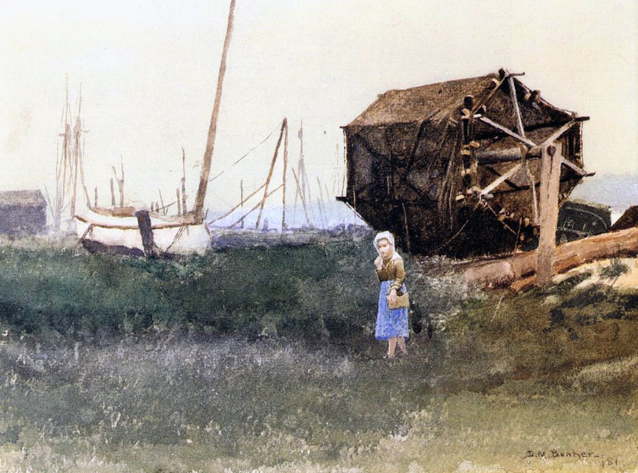 Fischernetze beim Trocknen, 1881 von Denis Miller Bunker