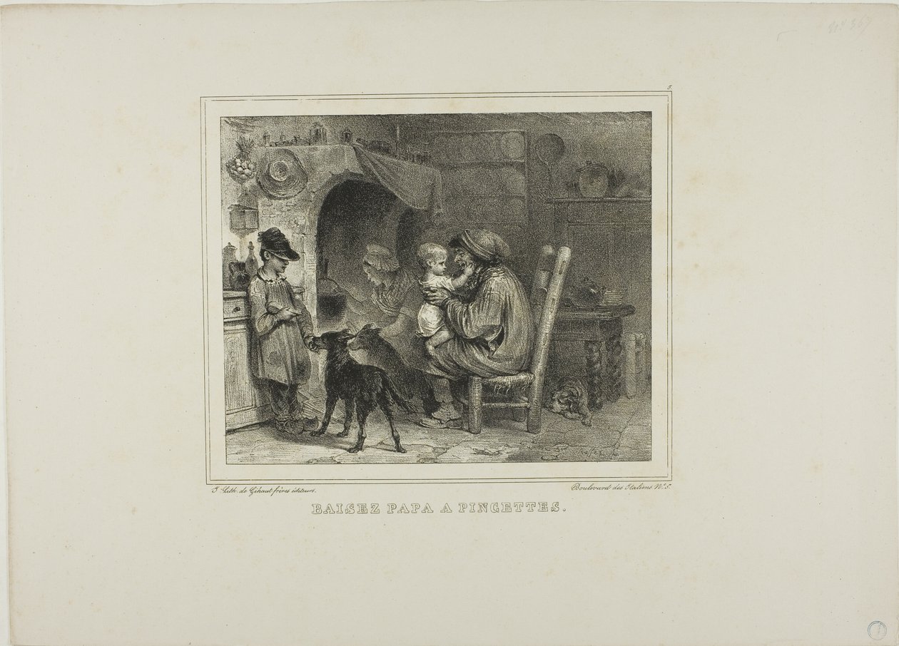 Papa mit Kneifen küssen von Denis Auguste Marie Raffet