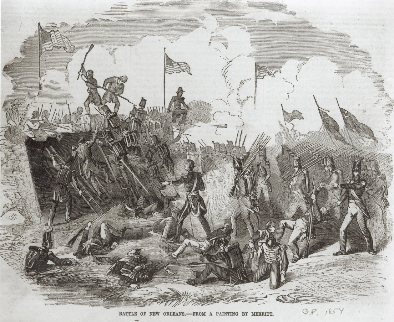 Die Schlacht von New Orleans, 8. Januar 1815, graviert von Thomas Phillibrown, 1856 von Dennis Malone Carter