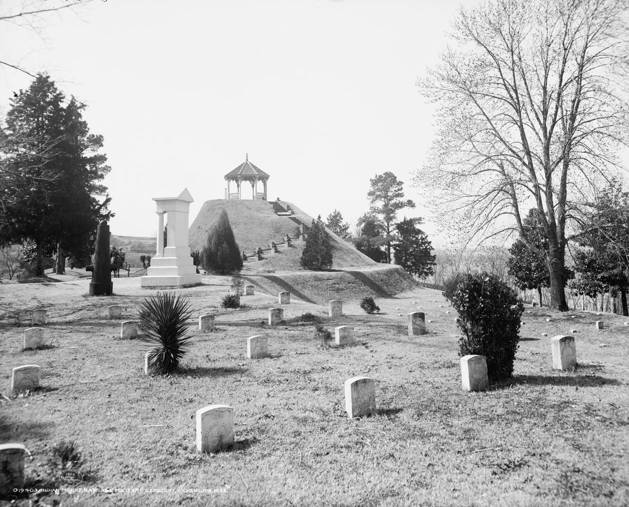 Indianerhügel, Nationaler Militärfriedhof, Vicksburg, Mississippi, ca. 1906 von Detroit Publishing Co.