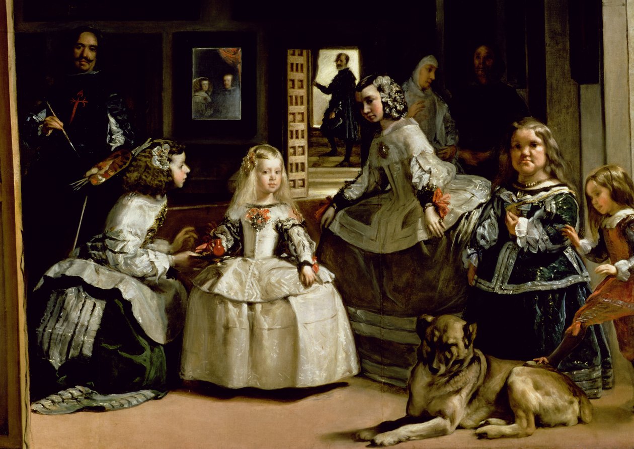 Las Meninas, Detail der unteren Hälfte, die die Familie von Philipp IV. (1605-65) von Spanien zeigt, 1656 (Detail) von Diego Velázquez