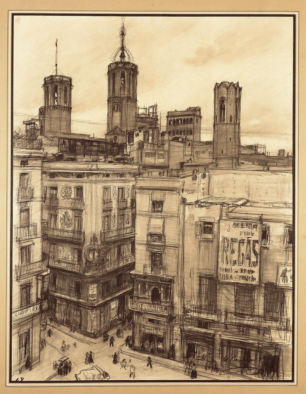 Platz der Engel, Barcelona (Zeichnung) von Dionisio Baixeras Verdaguer