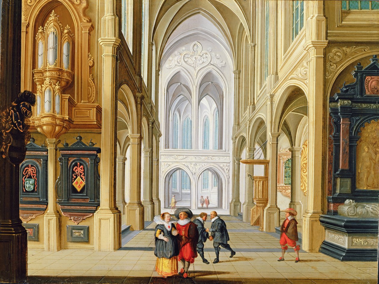 Elegante Figuren in einer gotischen Kirche von Dirck van Deelen