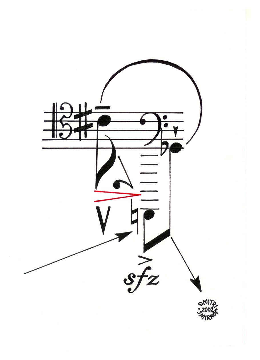 Held - Gesicht gezeichnet mit musikalischer Notation von Dmitri Smirnov