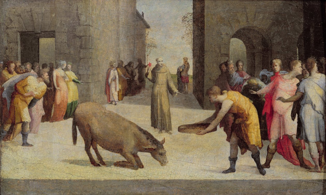Der heilige Antonius von Padua und das Wunder des Esels, 1537 von Domenico di Pace Beccafumi  
