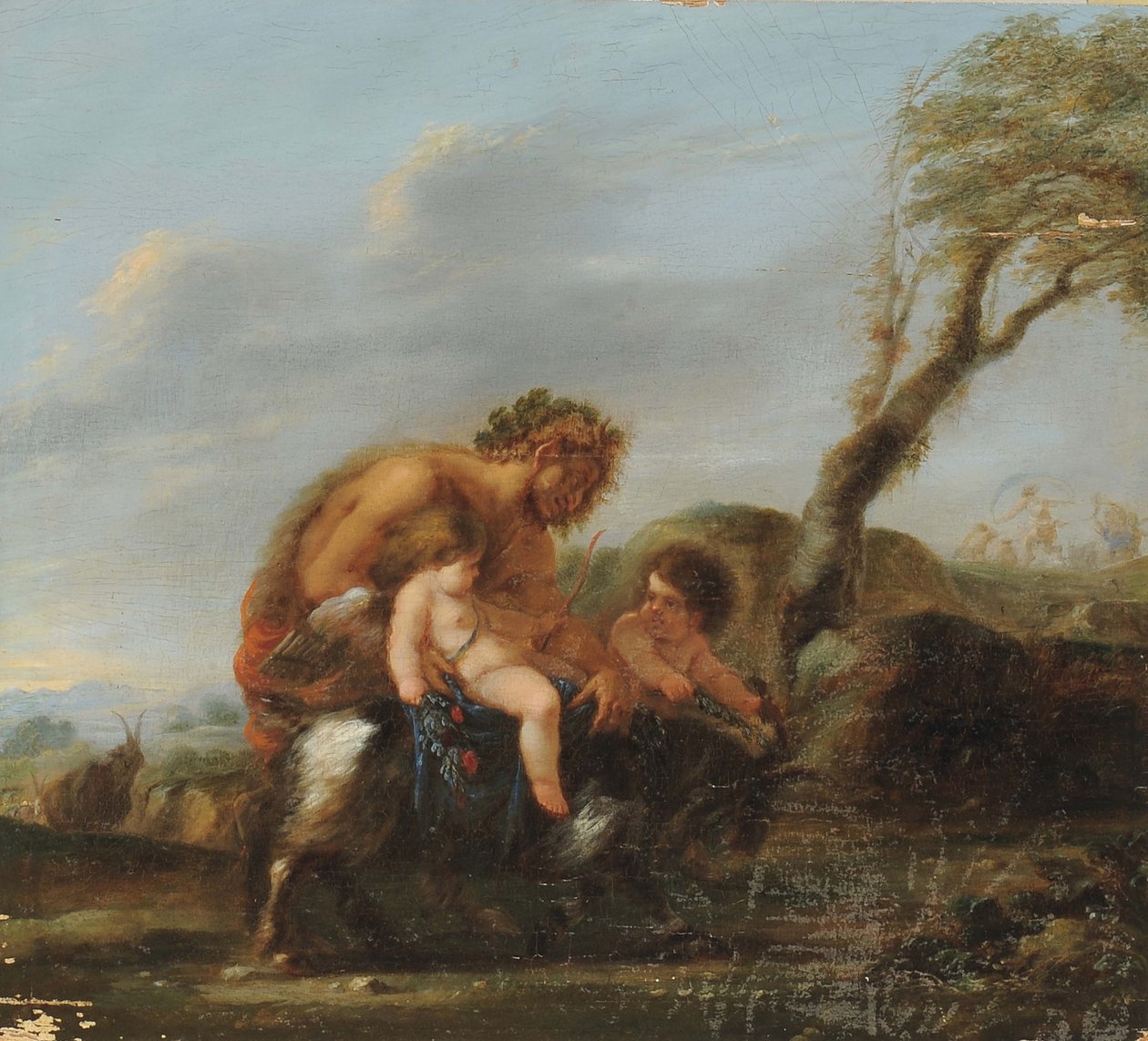 Satyr mit zwei Putten von Domenico Fetti