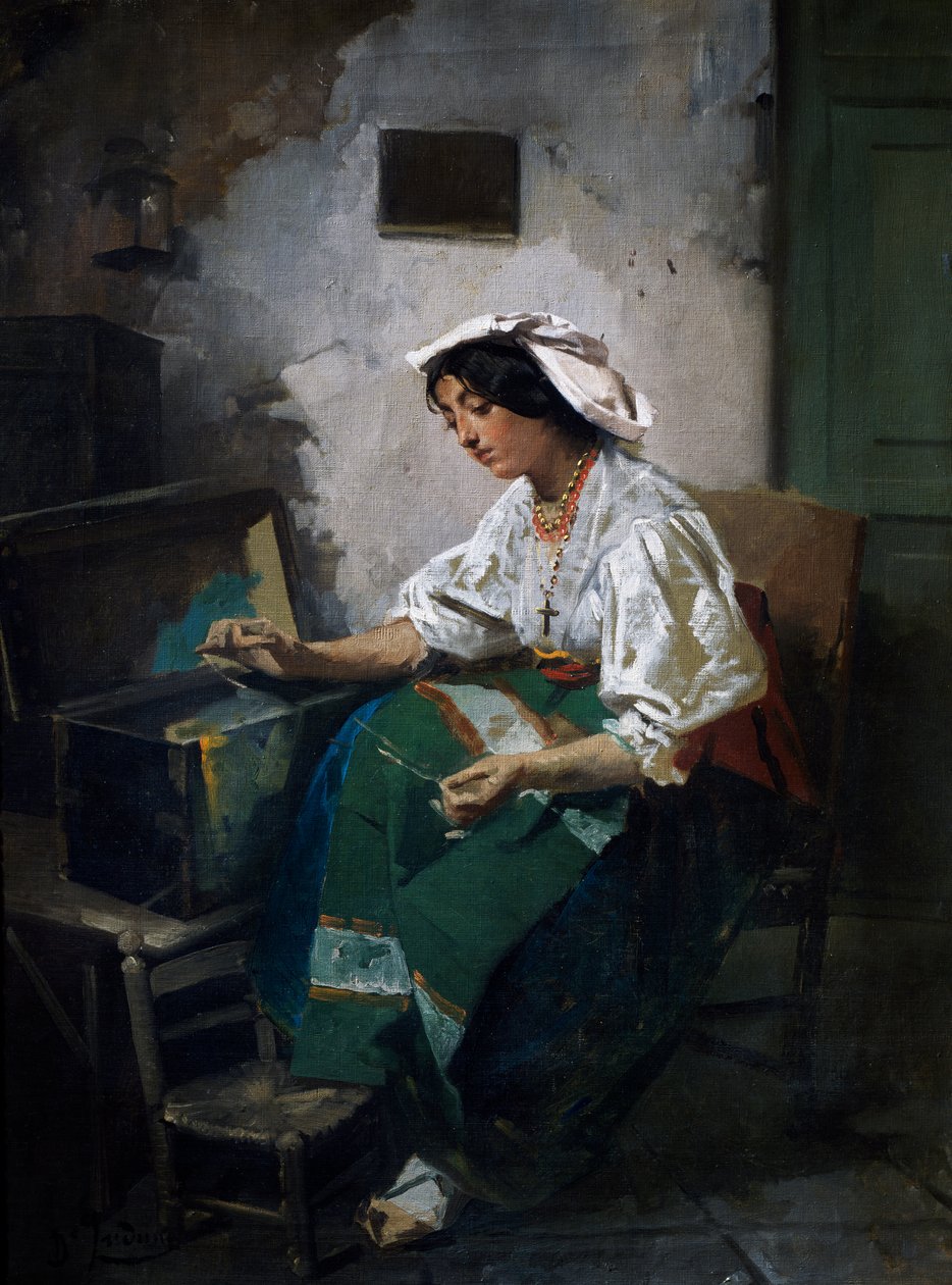 Nähendes Mädchen von Domenico Induno