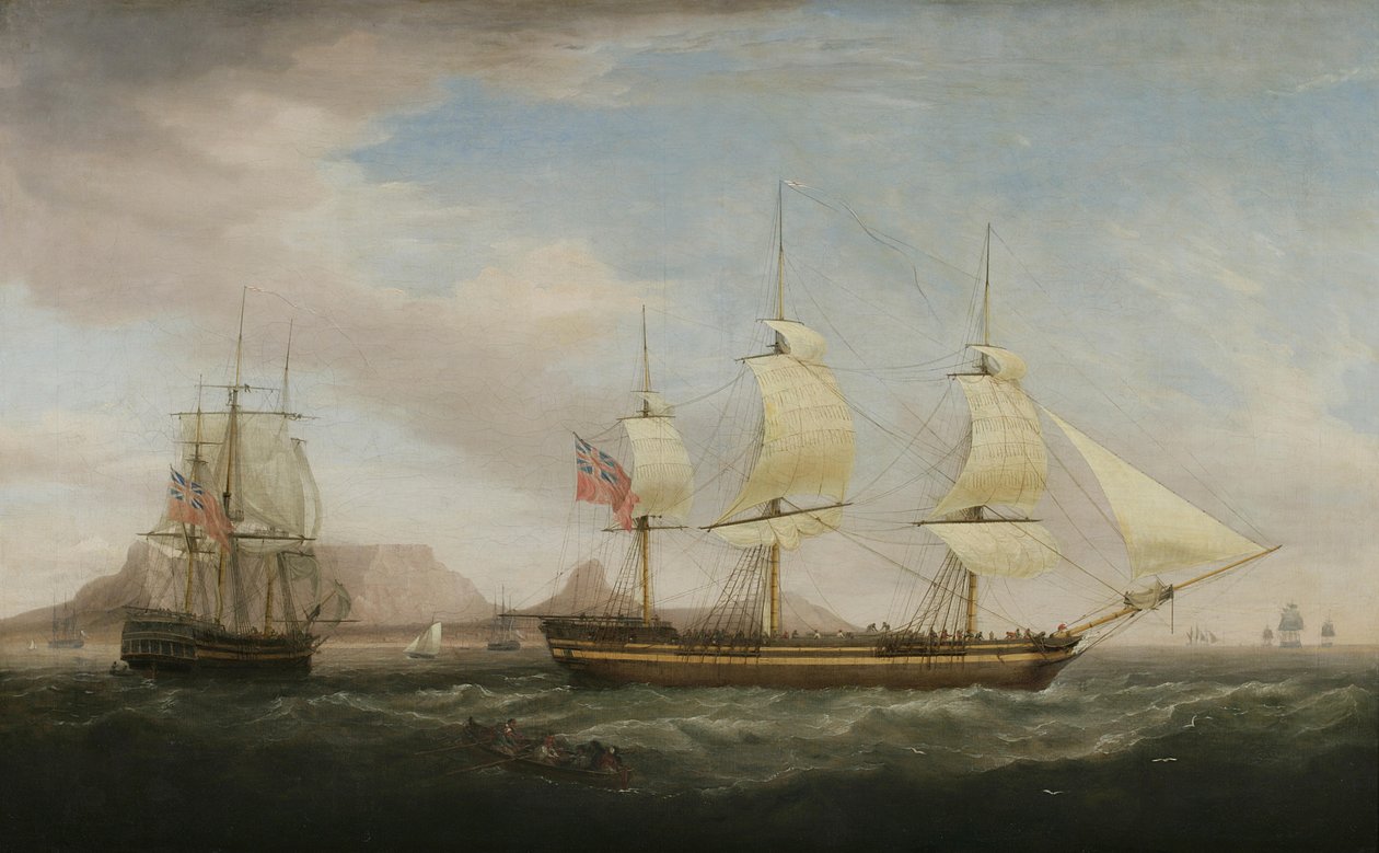 Ein britischer Ostindienfahrer in zwei Positionen vor Dover von Dominic Serres
