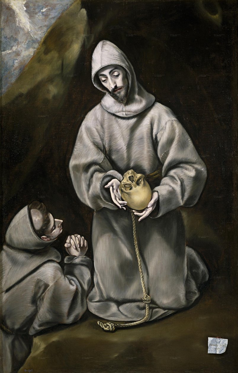 Der heilige Franziskus von Assisi und Bruder Leon meditieren über den Tod von El Greco