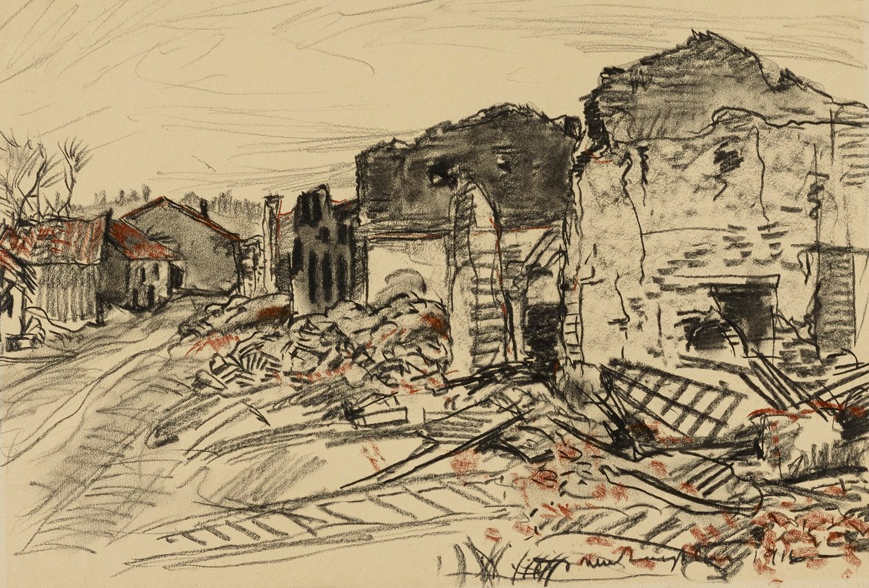 Zerstörtes Dorf, Kriegsfront von Donald Shaw MacLaughlan
